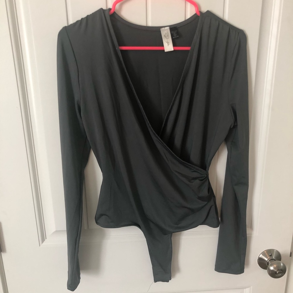 Steal blue deep v onsie